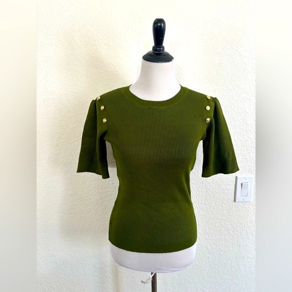 Elegant Olive Button-Detail Top - Picture 1 of 8